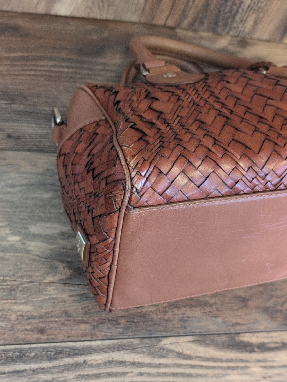 Cole Haan Woven Leather Satchel Boston Handbag M354 - Picture 9 of 15